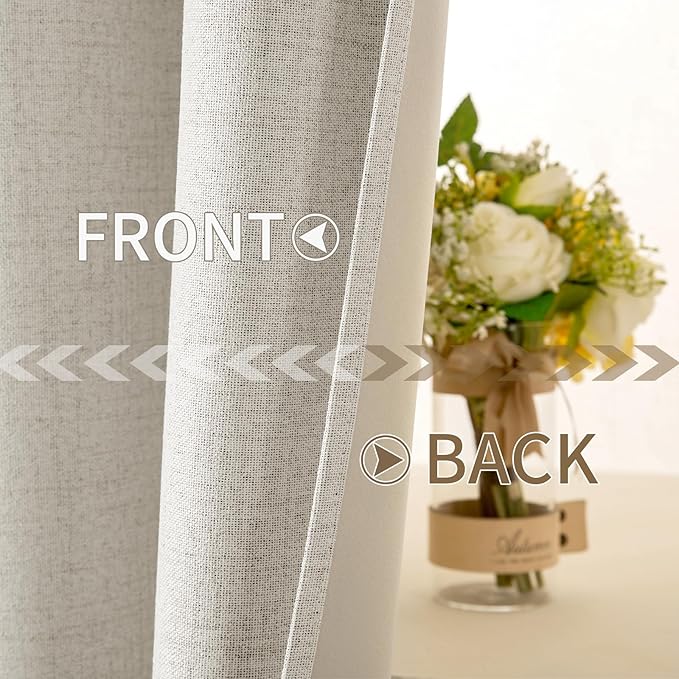MIULEE Linen Texture Curtains for Bedroom Solid 100% Blackout Thermal Insulated