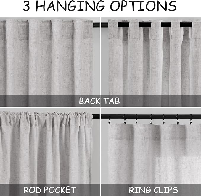 Grey Linen Curtains 90 Inch Length 2 Panels Set