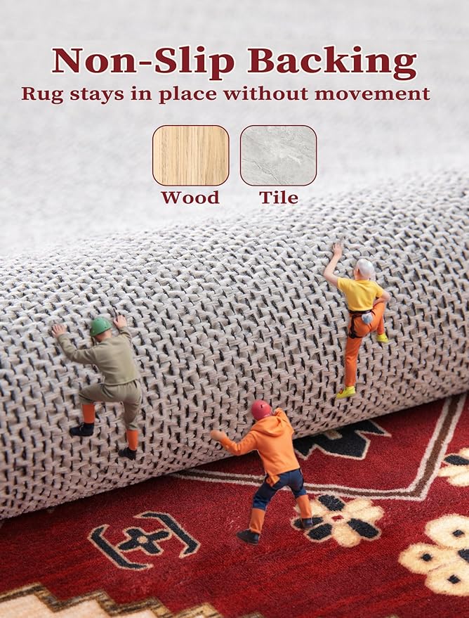 SERISSA Runner Rug for Hallways, Extra Long Boho Rug Ultra Soft Vintage Red