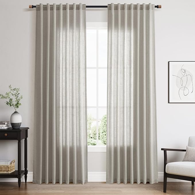 Silver Grey Linen Back Tab Curtains 84 Inch Length