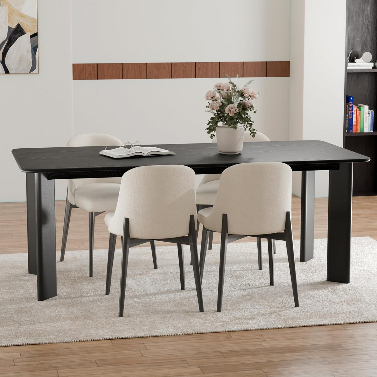 Casaphoria Wood Kitchen Table Set with 6 Chairs, 79" Rectangle Dining Kitchen Table & Chairs Set for 4-6, Modern Farmhouse Dining Table for Living Room, Easy Assembly, Black