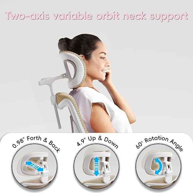 Office Home Ergonomic Desk Chair-Computer X-Shaped Chair Mesh PU Leather with Adjustable Lumbar Support-Executive Chair High Back with Headrest Flip-Up Arms for Long Hours (Khaki)