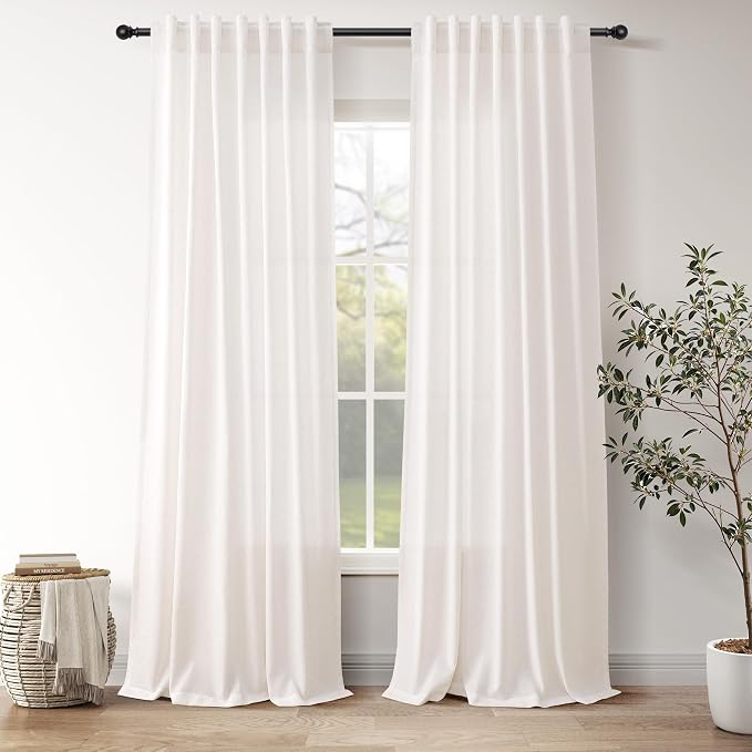 Ivory White Linen Curtains 102 Inches Long