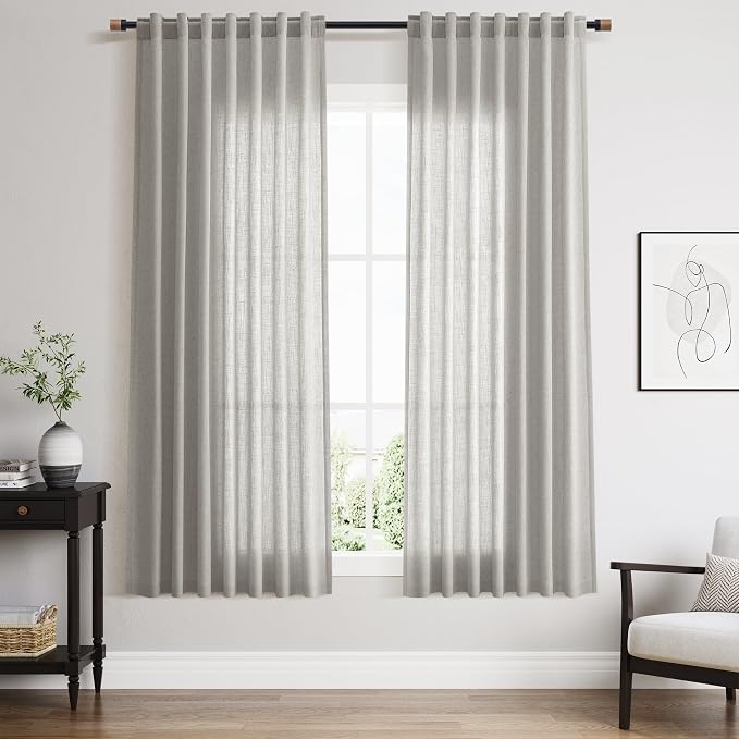 Nanspring Light Gray Linen Curtains 63 Inch Length