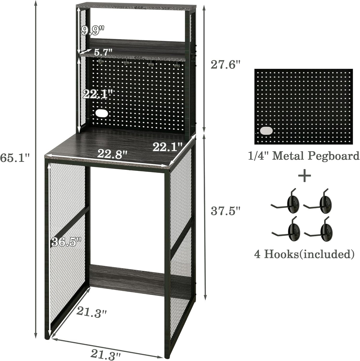 Mini Fridge Stand Shelf with Storage, Bakers Rack Coffee Bar Table Microwave Oven Stand with Mini Fridge Space for Home Kitchen Dorm, Slate Grey