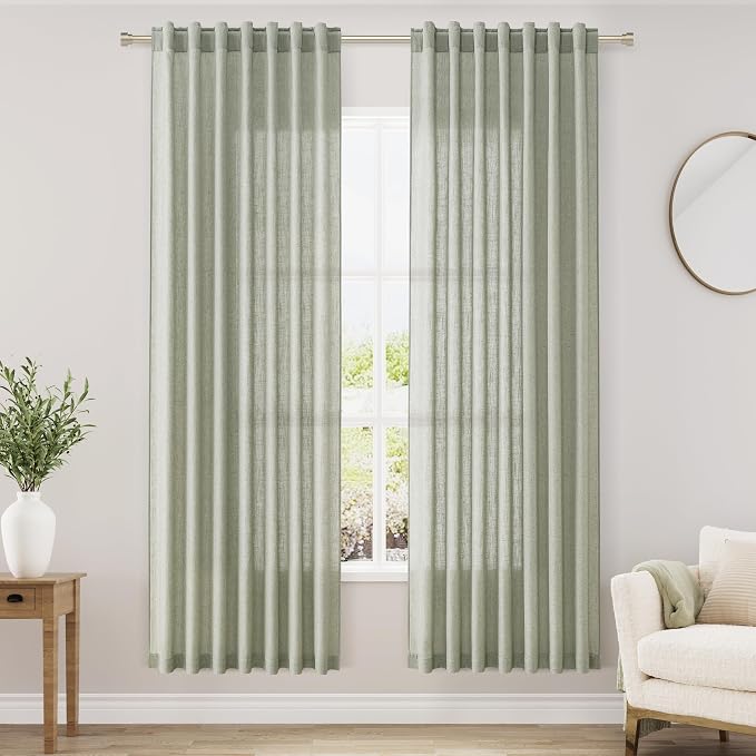 Nanspring Sage Green Semi Sheer Curtains 72 Inches Long 2 Panels Set