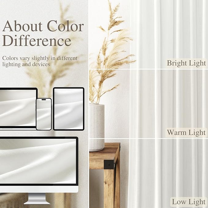 Nanspring Ivory Linen Curtains for Living Room 2 Panels Set Extra Long Back Tab