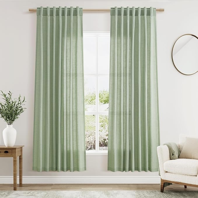 Nanspring Mist Sage Linen Curtains 72 Inch Length