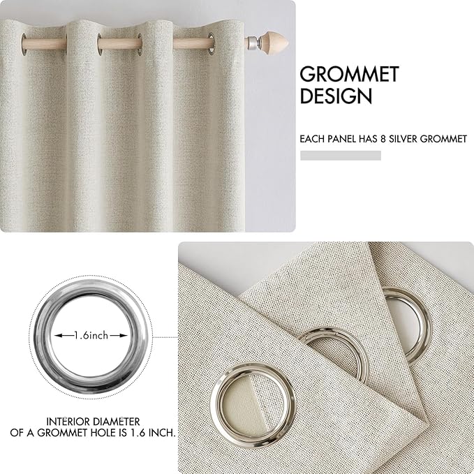 MIULEE 100% Blackout Linen Textured Curtains