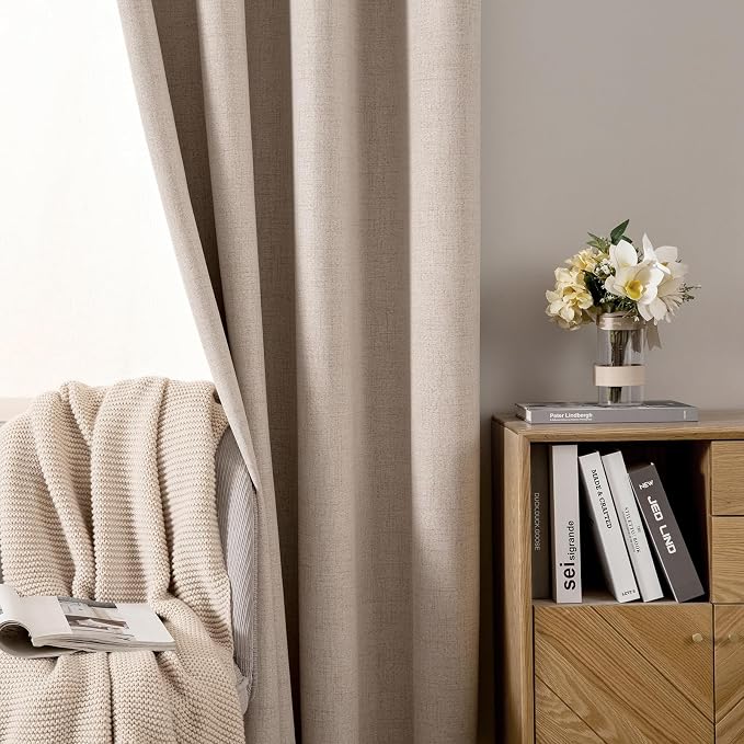 MIULEE Linen Textured Curtains for Bedroom Solid 100% Blackout Thermal