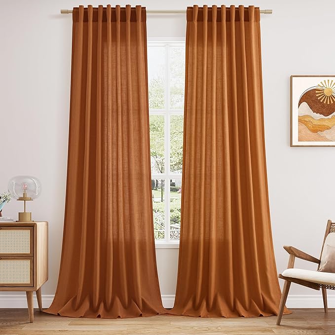 Desert Orange Semi Sheer Curtains 108 Inches