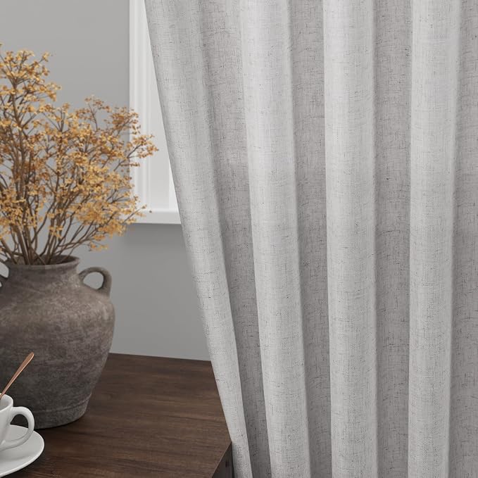 Grey Linen Curtains 108 Inches Long 2 Panels Set