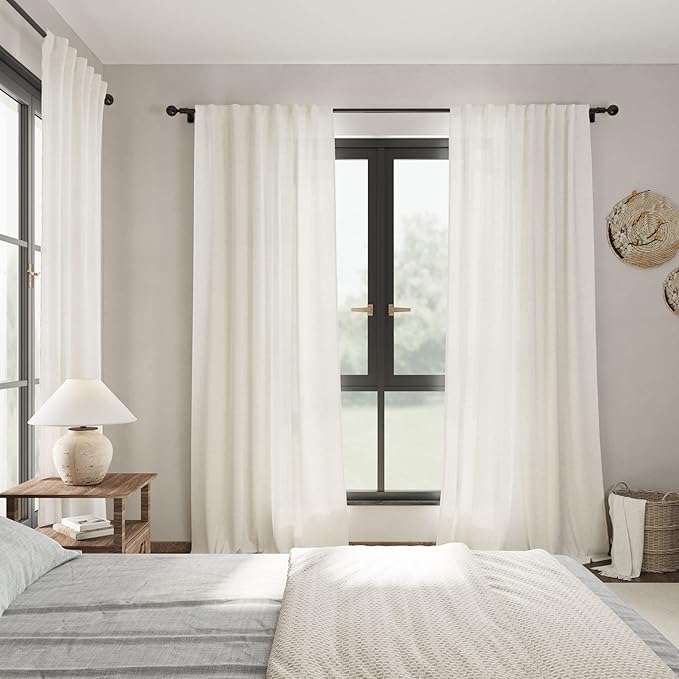 Back Tab Linen Curtains 96 inches Long 2 Panels Set