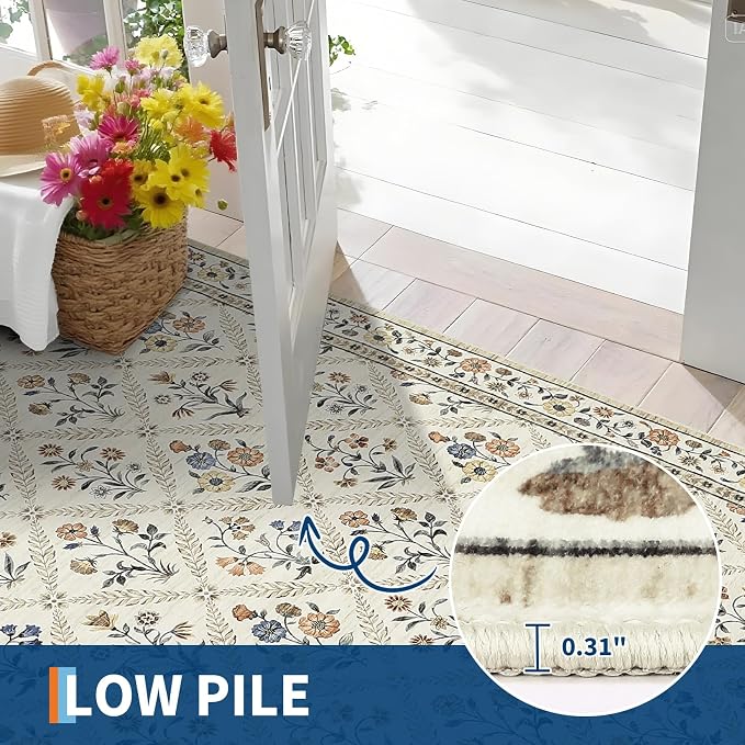 Washable Kitchen Runner 2x6 Non-Slip Floral Carpet Runner