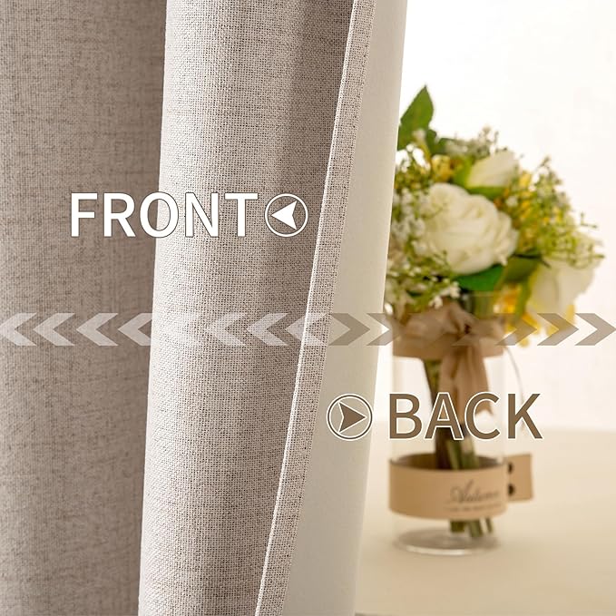 MIULEE Linen Textured Curtains for Bedroom Solid 100% Blackout Thermal