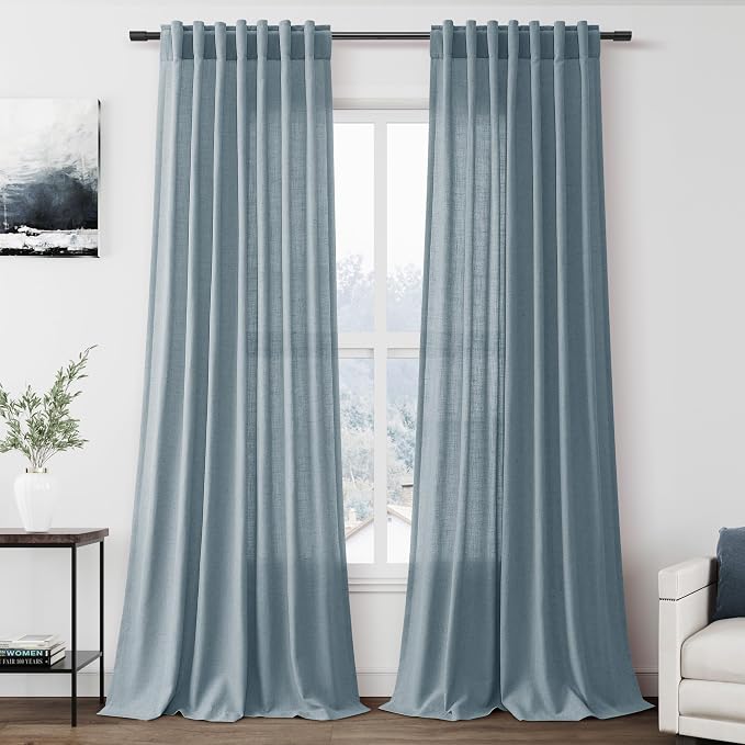 Extra Long Light Blue Linen Curtains 120 Inch
