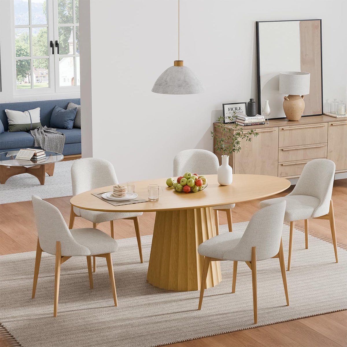 Casaphoria 67" Oval Dining Table, Modern Wood Kitchen Table with Cone Shaped Strip Convex Base for Living Room & Dining Room, Easy Assembly Farmhouse Furniture for 4-6, Oak