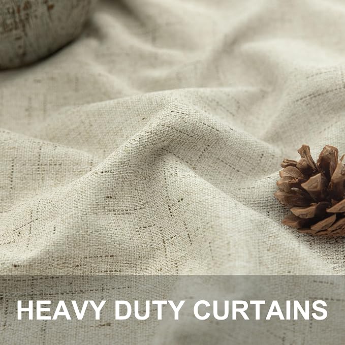 Cream Beige Blackout Curtains 90 Inches Long Thick Linen Patio Curtains