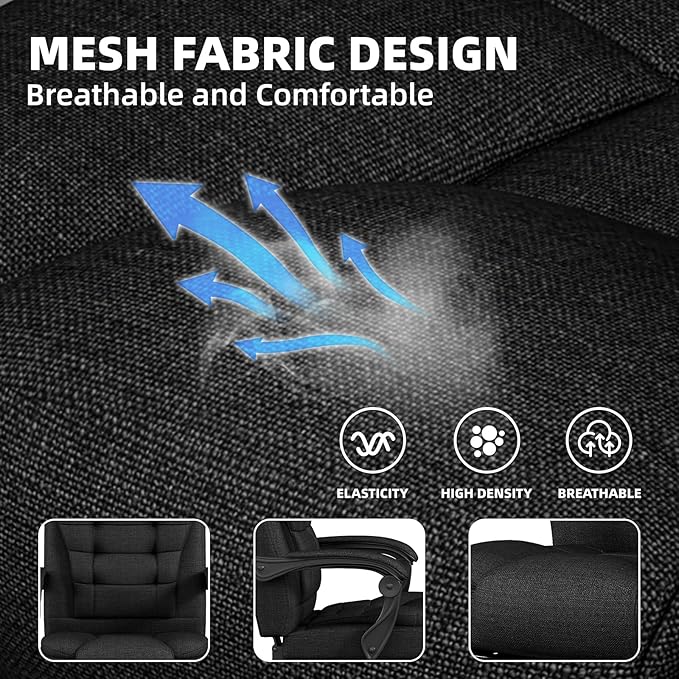 Office Chair, Big and Tall Fabric Gaming Chair with Footrest, Executive Comfortable Computer Desk Chairs, 360° Swivel Base & Height Adjustable Executive Chairs for Adults, Gamer Chair & Silla Gamer