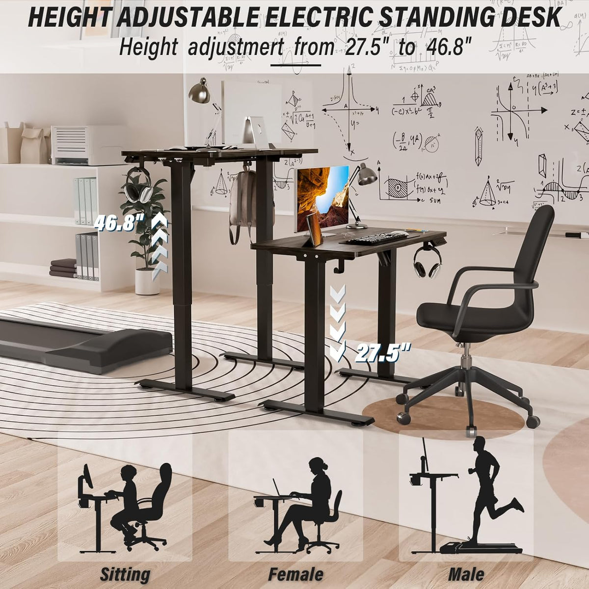 Kingant Standing Desk Height Adjustable Small Electric Stand Up Desks [35 x 20 Inch] - Ergonomic Sit Stand Desk Rising Desks for Home Office Computer Desk Stand Desk Workstation with Cable Management