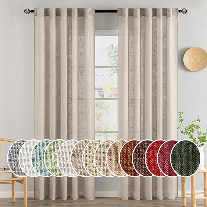 MIULEE Natural Linen Curtains 84 Inch Length 2 Panels