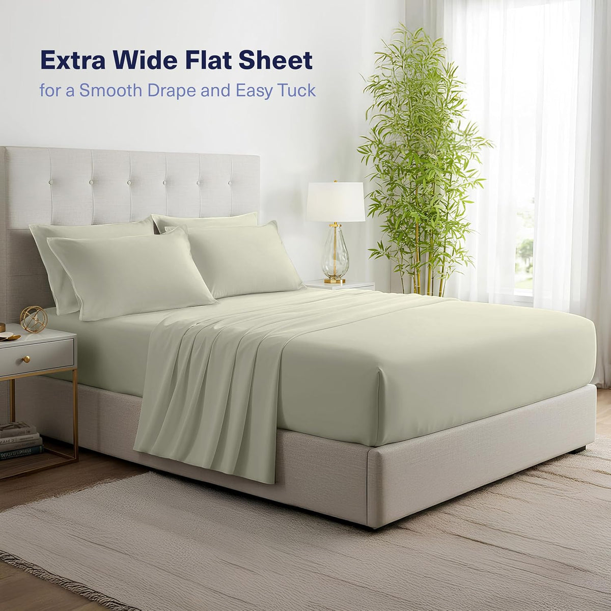 Kickoff Viscose Bamboo Sheets Twin XL Size 3-pc 100% Organic Bamboo Viscose Bed Cooling Sheets Twin XL Size Set Cool Bedding for hot Sleepers Sheet, Flat, Fitted, Pillowcase (Soft Sage, TXL)