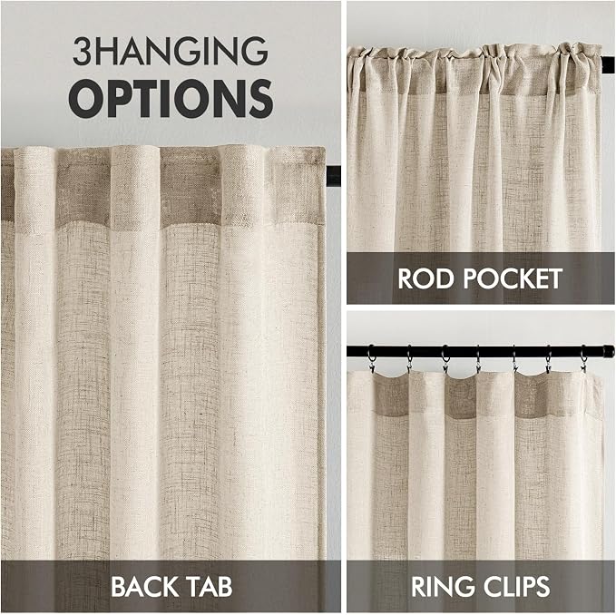 MIULEE Beige Linen Curtains 84 Inch Length 2 Panels
