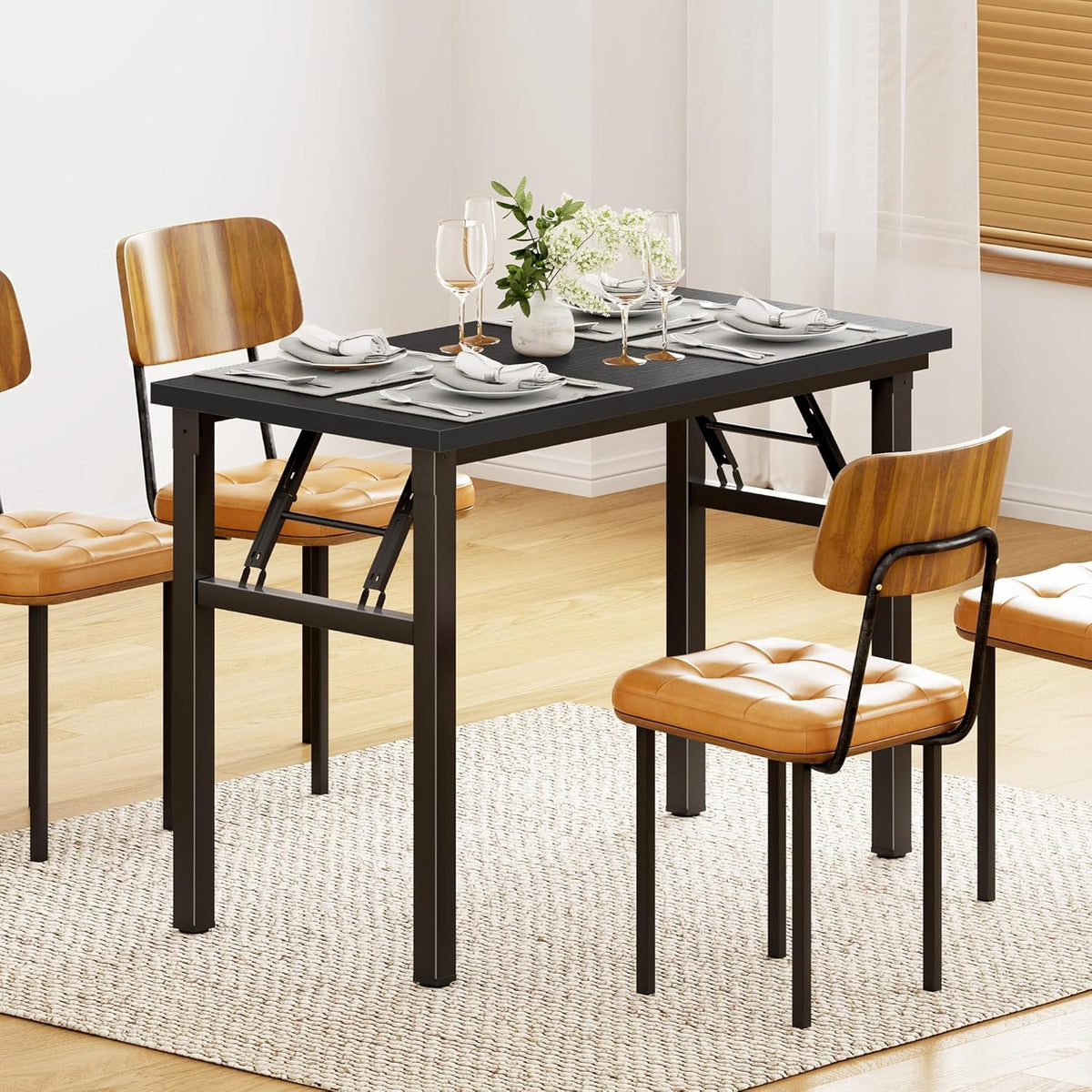 DlandHome 31.5 inches Small Computer Desk for Home Office Folding Table Writing Table for Small Spaces Study Table Laptop Desk No Assembly Required Black DND-AC5CB-8040