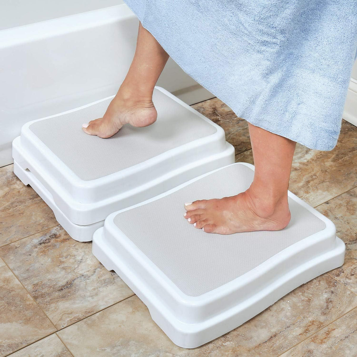 SUPPORT PLUS Stackable Bathtub Steps for Seniors Toilet Stool Bed Steps for High Beds for Adults - Set of 3 Steps