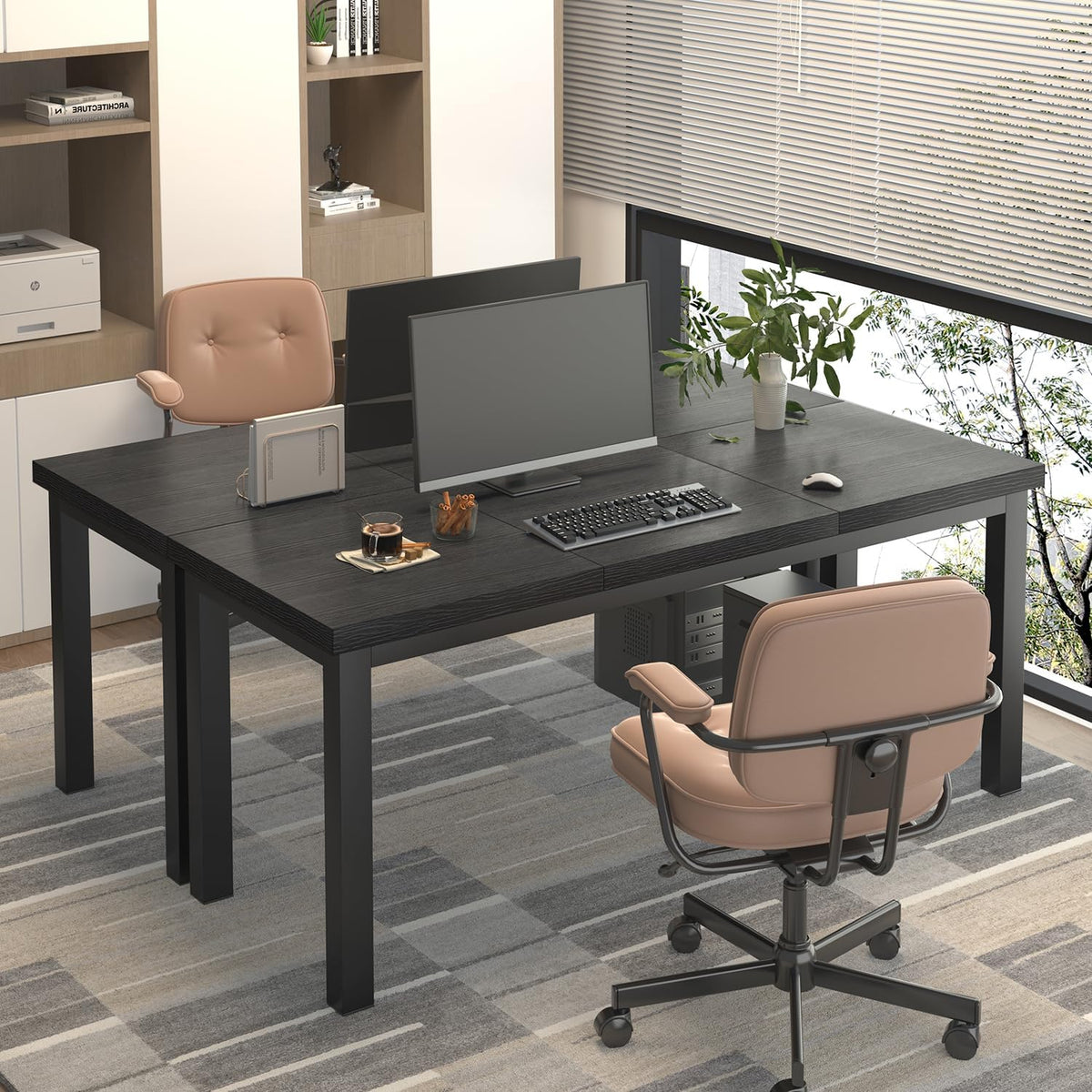 55.1 Inch Small Computer Desk, Home Office Desk, Modern Table for 2 Person Kids Student Gaming Computer Desk, Simple Office Table for Work,Craft,Writing,Studying, Etc., Black.