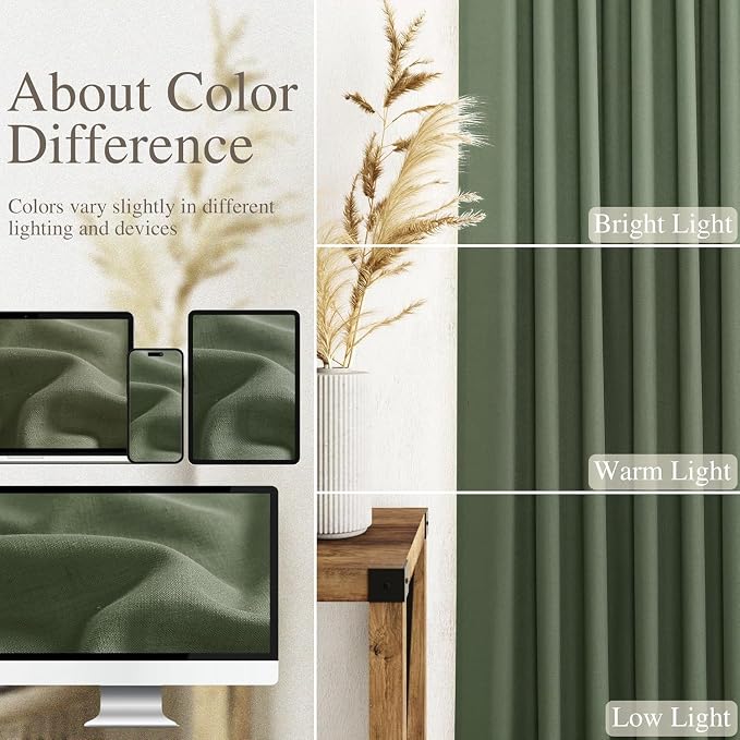 Nanspring Linen Kitchen Curtains 30 Inches Long 2 Panels Olive Green Semi Sheer