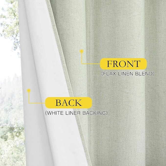 NICETOWN Sage Green Linen Blackout Curtains