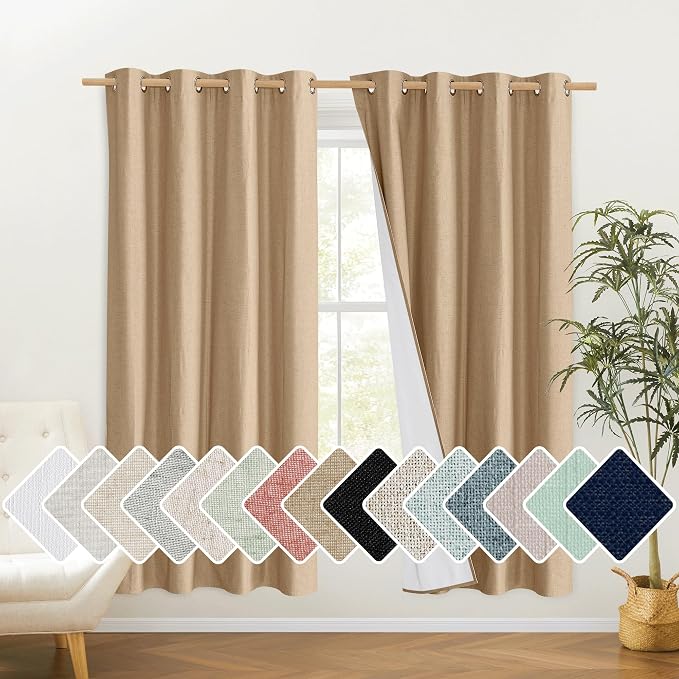 NICETOWN 100% Absolutely Blackout Linen Curtains