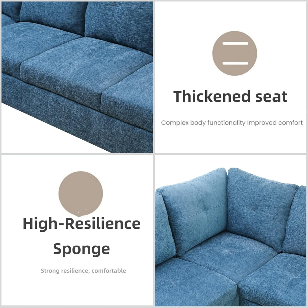 L Shaped Sectional Couches for Living Room, Modern Modular Sectional Sofa with Ottoman Storage, Comfy L Shaped Couch with Chaise for Bedroom Apartment Furniture, Blue