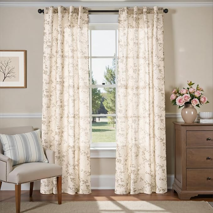 Lazzzy Floral Linen Curtains Farmhouse Extra Long Curtain
