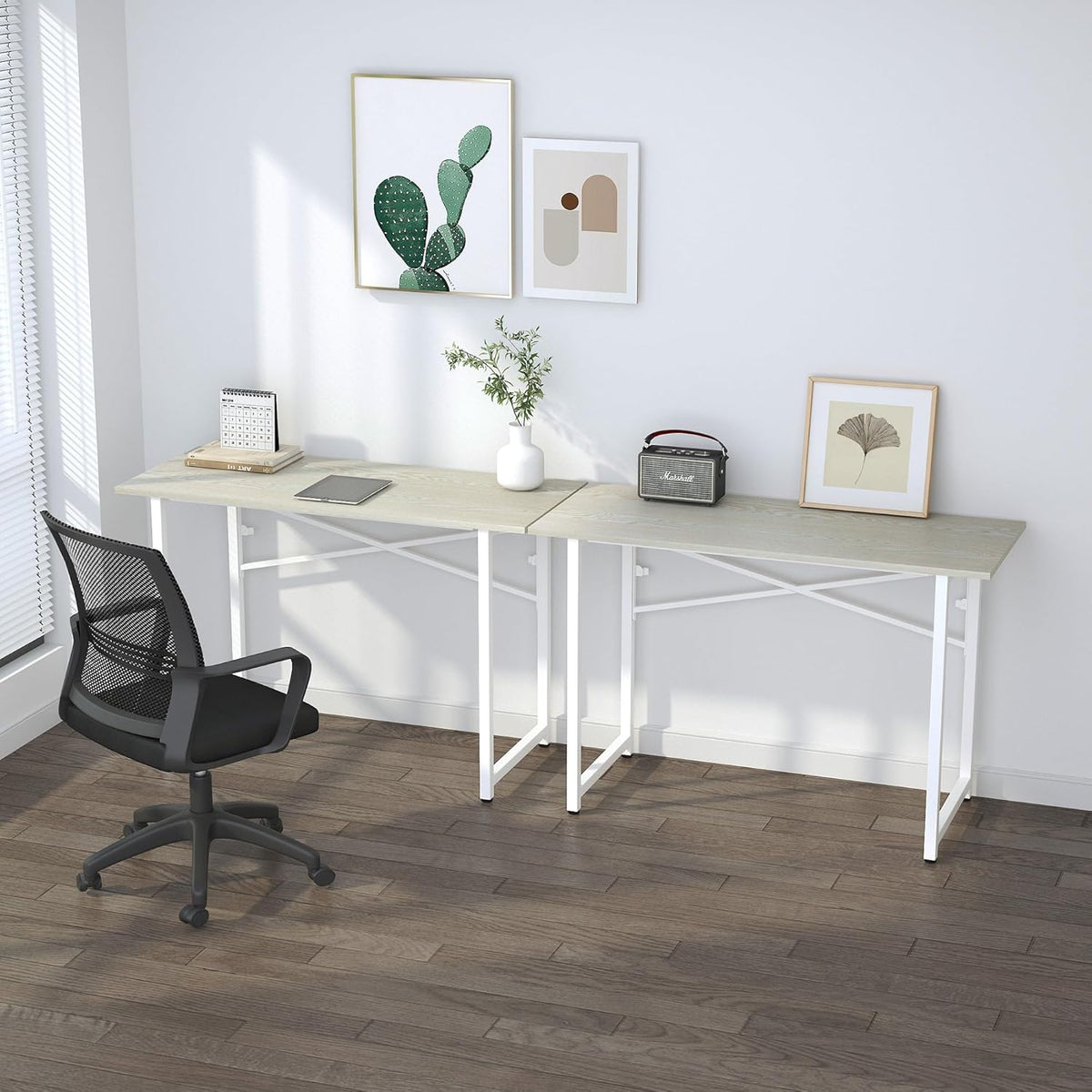 47 inch Folding Desk, Writing Gaming Computer Camping Table, No Assembly Required Home Office Desk, Natural and White