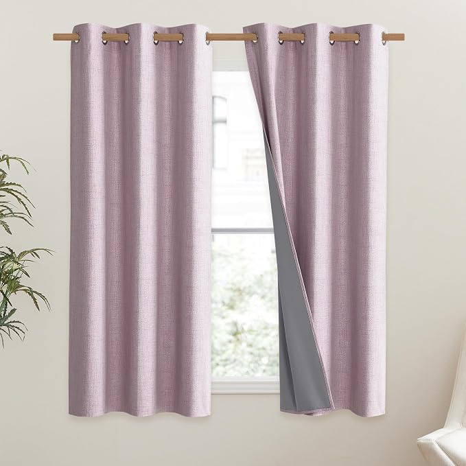 NICETOWN Pink Vintage Linen 100% Blackout Curtains