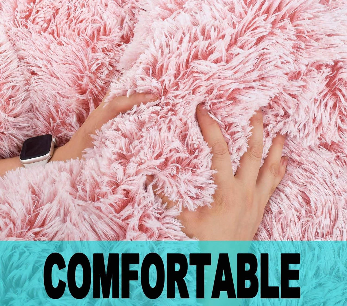 Fluffy Bean Bag Chair, 3FT Round Memory Foam Filled Bean Bag for Teens & Kids, Ultra Soft Faux Fur Fabric Bean Bag Chairs for Playroom, Living Room, Bedroom,Pink