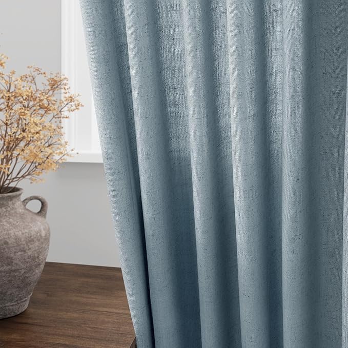 Light Blue Linen Curtains 90 Inch Long 2 Panels Set