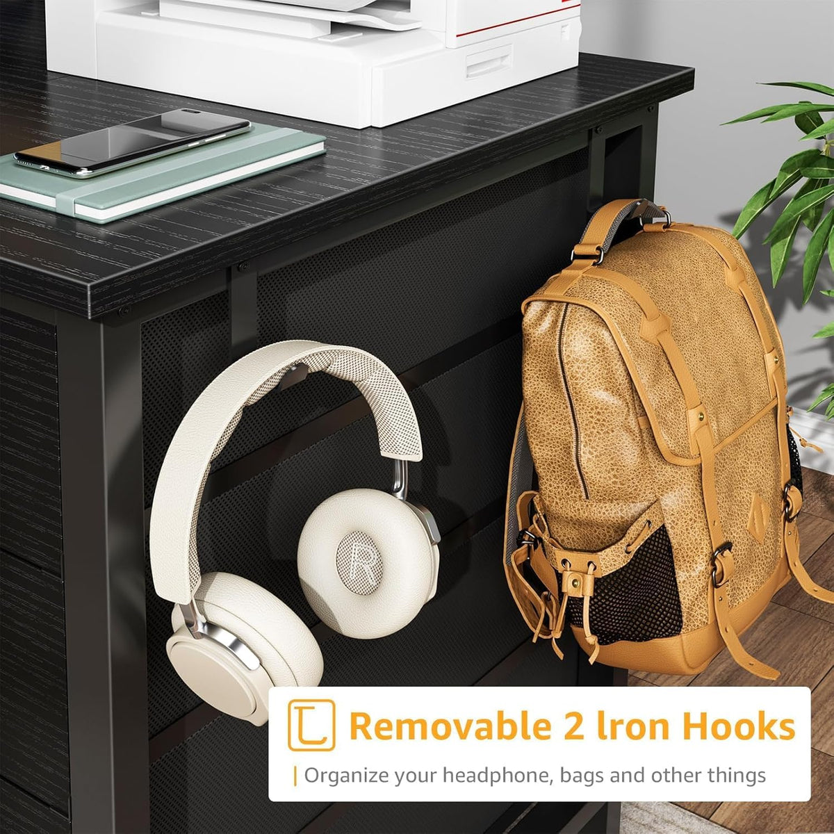 Black Gaming Desk with Fabric Drawers on Both Sides, 55 Inch Home Office Computer Study Writing Work PC Desk with 8 Storage Drawers Storage for Bedroom