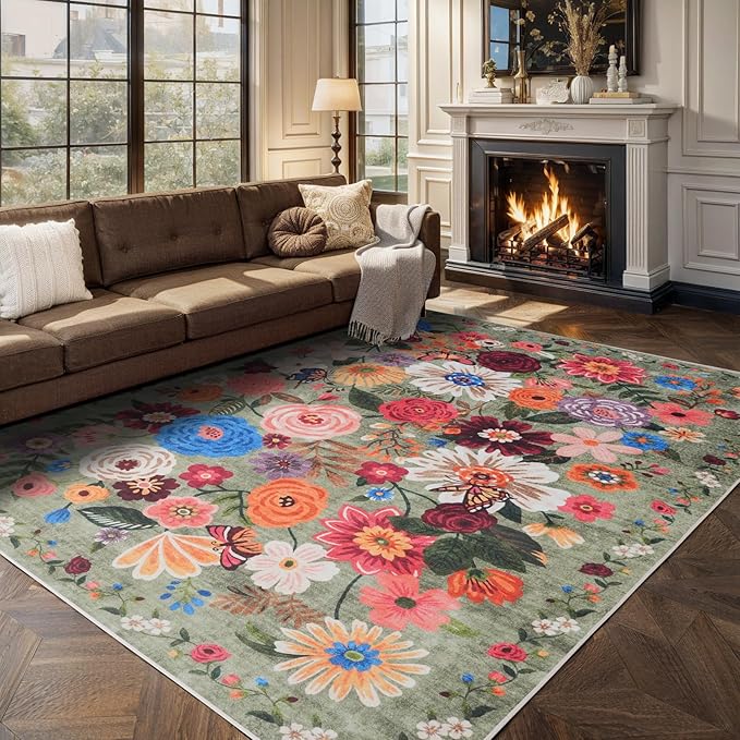 Green Living Room Rugs, Area Rugs 5x7 Rug
