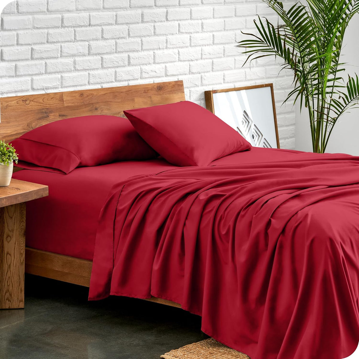 Bare Home King Sheet Set - Luxury 1800 Ultra-Soft Microfiber King Bed Sheets - Double Brushed - Deep Pockets - Easy Fit - 4 Piece Set - Bedding Sheets & Pillowcases (King, Red)