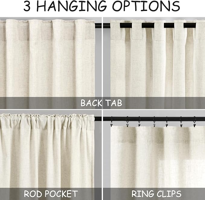 Extra Long Warm Beige Linen Curtains 120 Inch