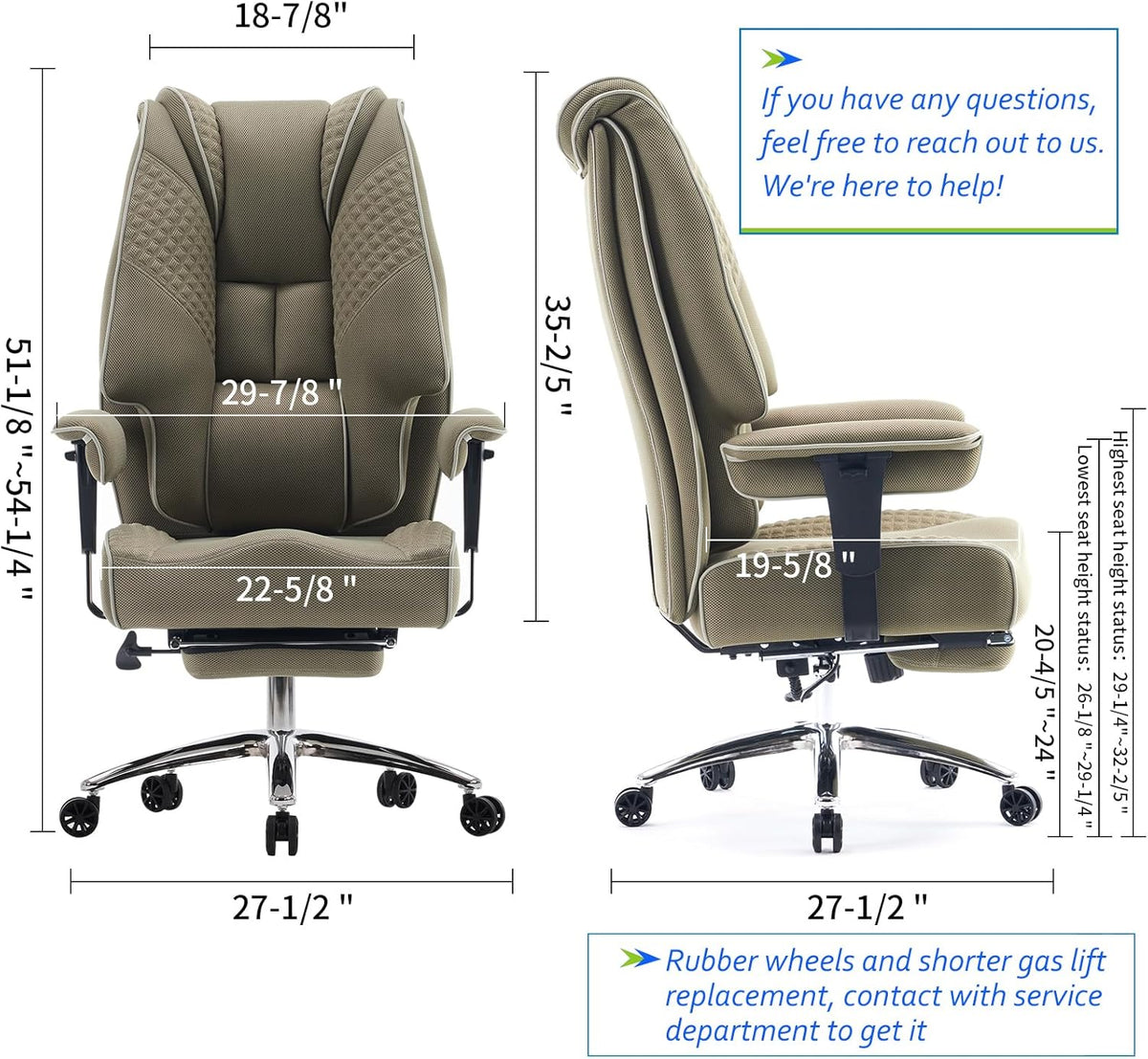 Big and Tall Office Chair 400lbs Wide Seat, Leather High Back Executive Office Chair with Foot Rest, Ergonomic Chairs Lumbar Support for Lower Back Pain Relief (Mesh Light Green)