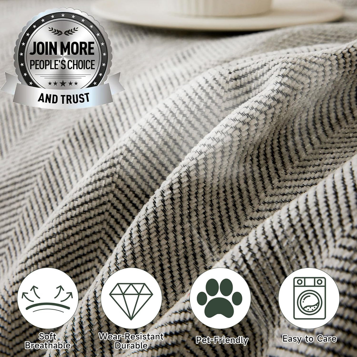 STACYPIK Soft Silver Gray Sofa Cover, Herringbone Couch Cover for Sectional, Pet Friendly Couch Protector for 3 Cushion Couch, Washable Chenille Sofa Covers for L-Shaped, Multi-Use Blankets-91X118IN