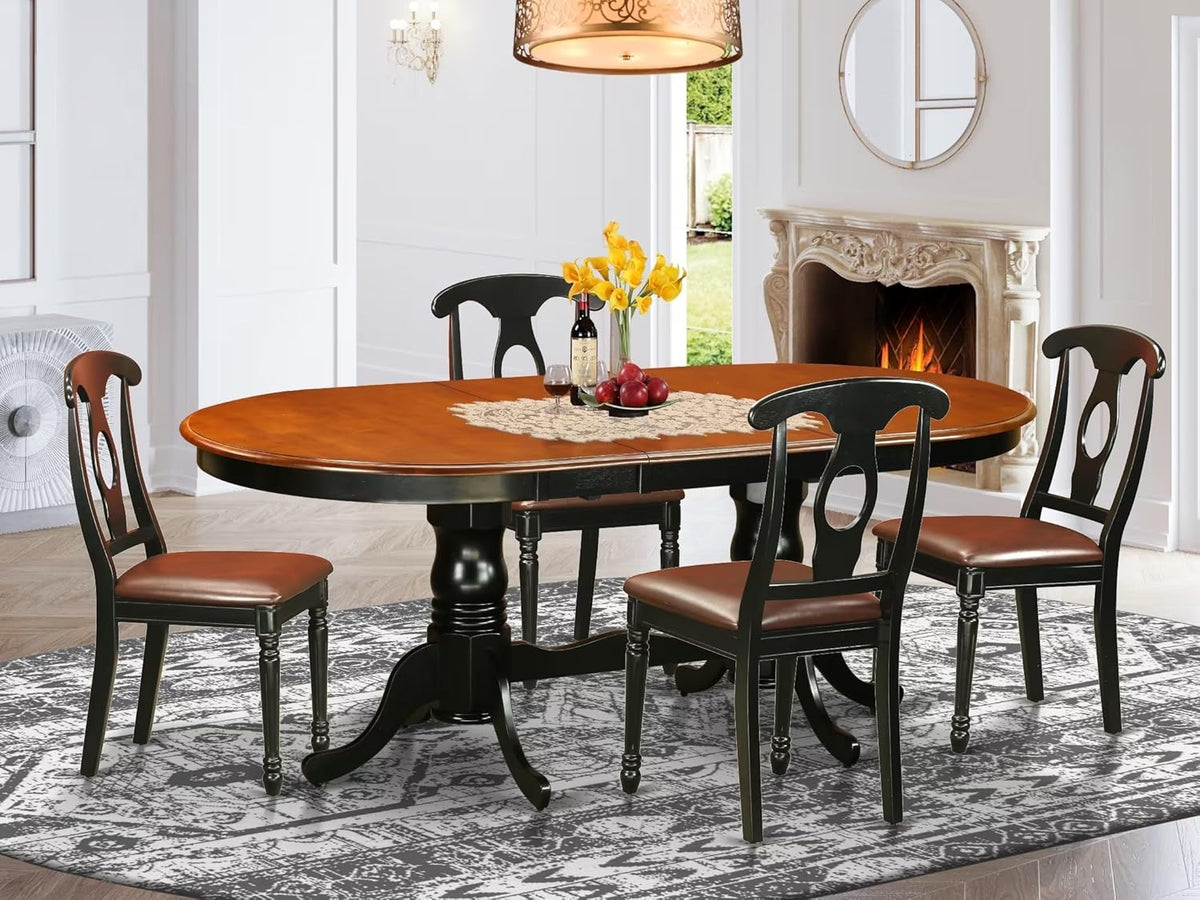 East West Furniture PLKE5-BCH-LC 5 Piece Dining Room Furniture Set Includes an Oval Kitchen Table with Butterfly Leaf and 4 Faux Leather Upholstered Dining Chairs, 42x78 Inch, Black & Cherry