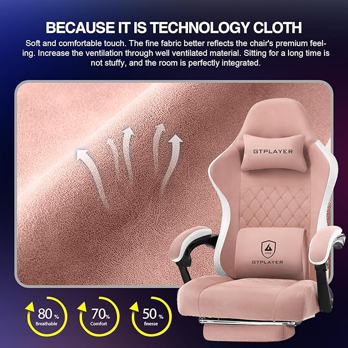 GTPLAYER Gaming Chair, Computer Office Chair with Pocket Spring Cushion, Linkage Armrests and Footrest, High Back Ergonomic Computer Chair with Lumbar Support Task Chair with Footrest