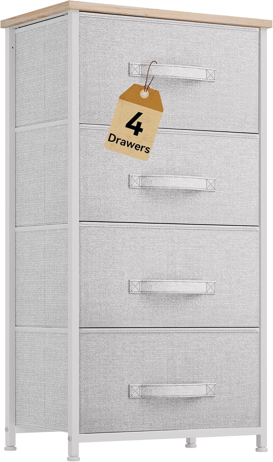 DWVO 4 Drawers Dresser, Dresser for Bedroom, Fabric Storage Tower, Chest of Drawers, Organizer Unit for Closets, Living Room