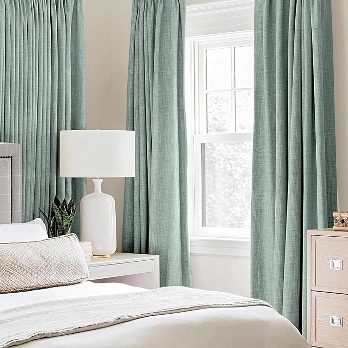 MIULEE Linen Texture Curtains for Bedroom Solid 100% Blackout Thermal Insulated