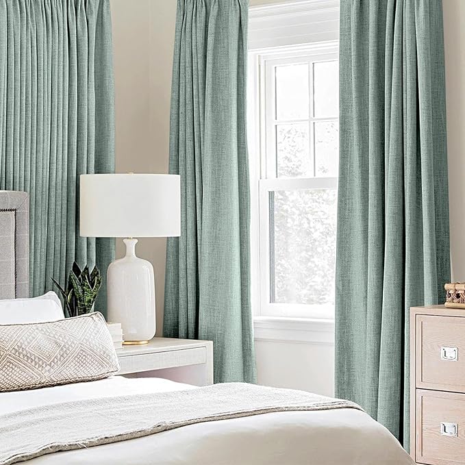 MIULEE Linen Texture Curtains for Bedroom Solid 100% Blackout Thermal Insulated